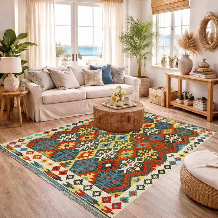 Hand Made Afghan Kilim 5' 1" x 6' 7" - No. AL756274