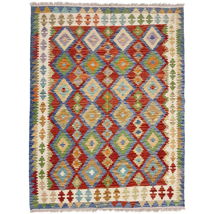 Multi Color ful Flat-Weave Wool Kilim 5' 1" x 6' 6" - No. AL250750