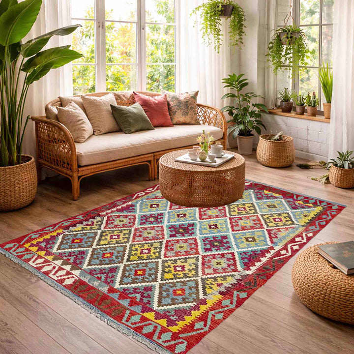 Hand Knotted Afghan Style Kilim 4' 11" x 6' 8" - No. AL447649