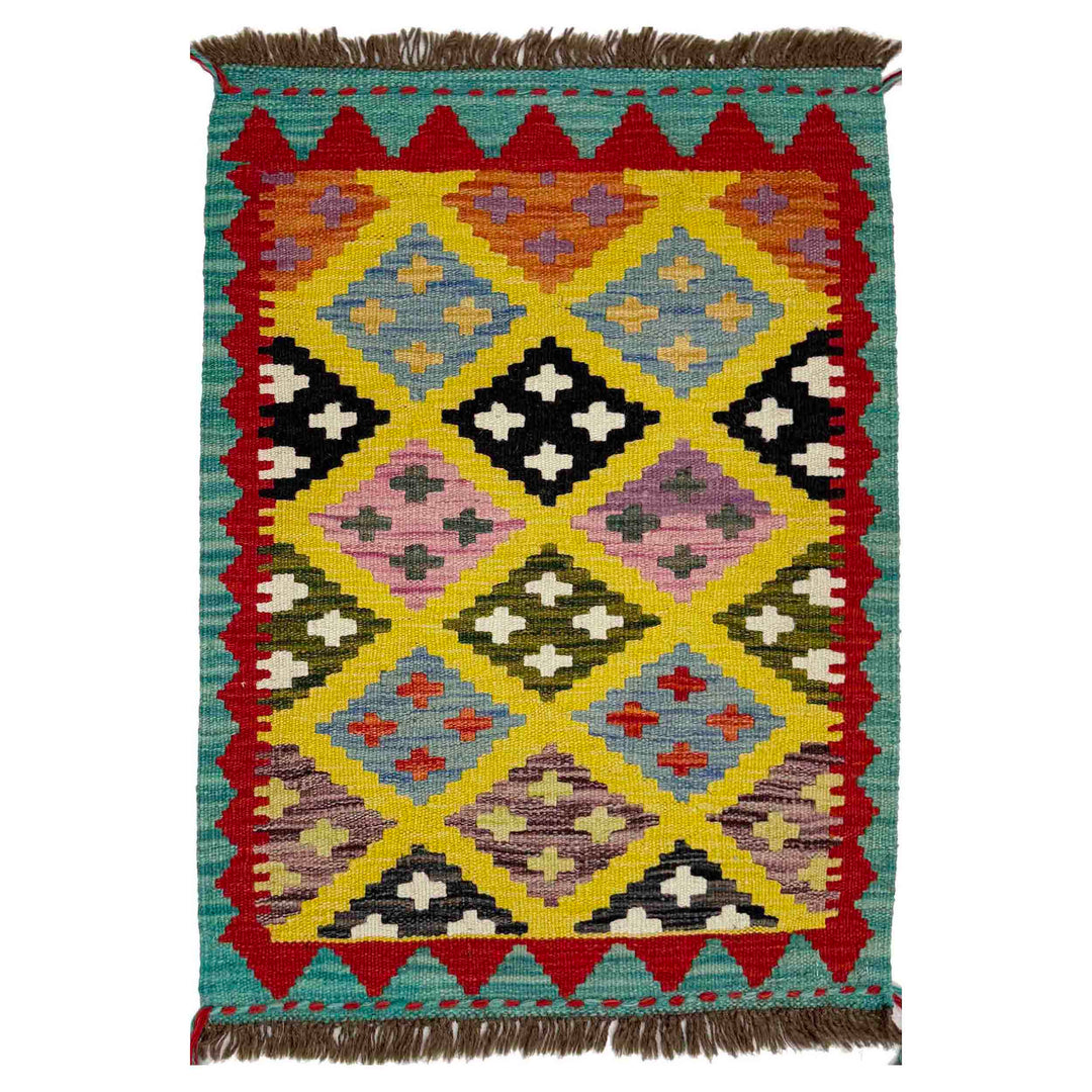 Afghan Vegetable Kilim Rug 2' 0" x 2' 9" Flat-Weave
