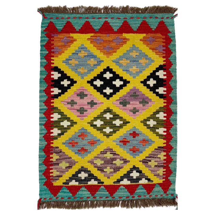 Afghan Vegetable Kilim Rug 2' 0" x 2' 9" Flat-Weave