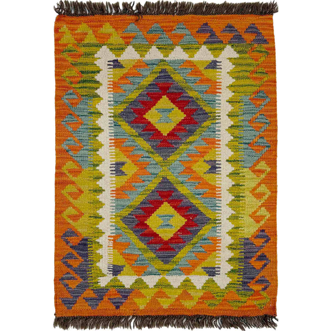 Afghan Vegetable Kilim Rug 2' 1" x 2' 11" Flat-Weave