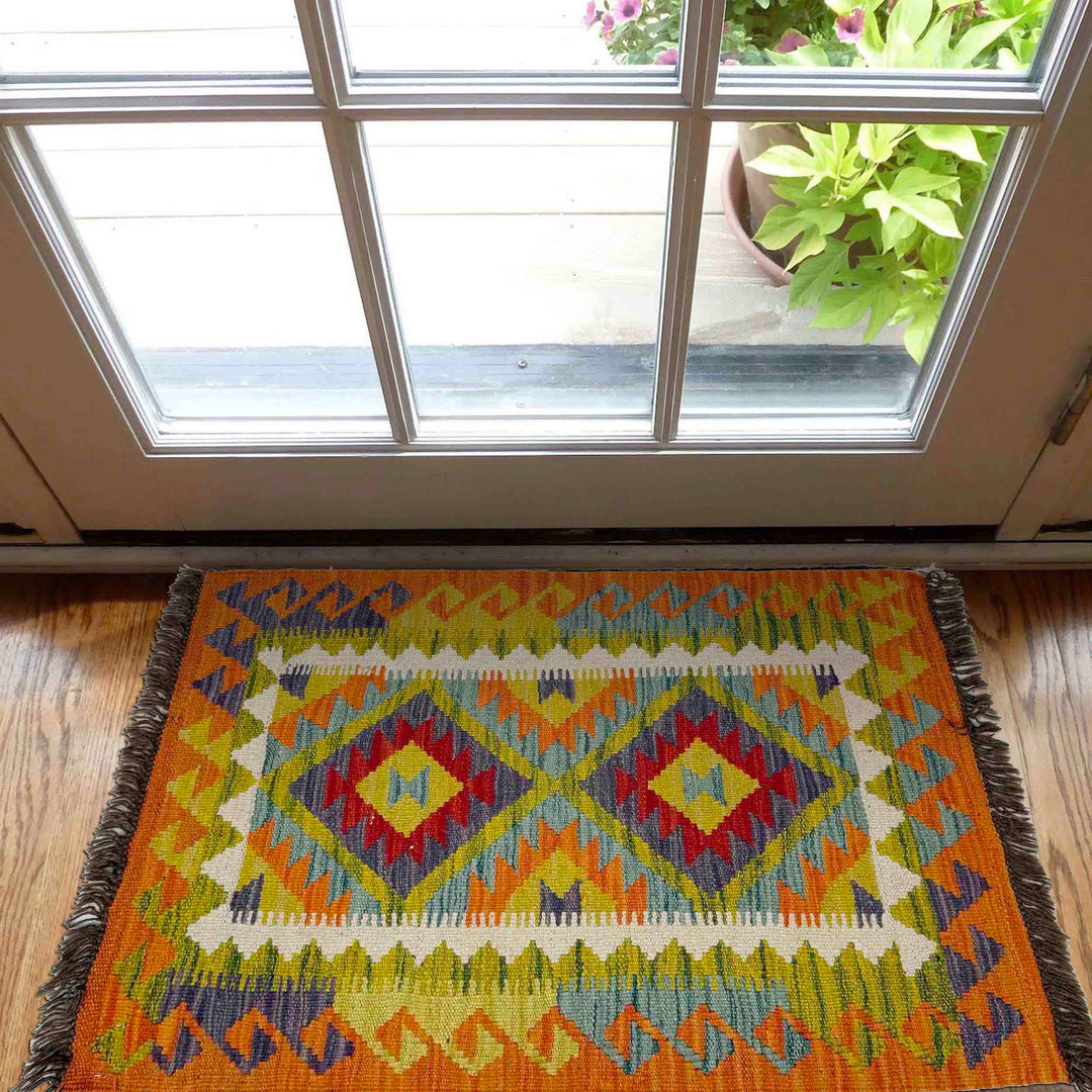 Afghan Vegetable Kilim Rug 2' 1" x 2' 11" Flat-Weave view