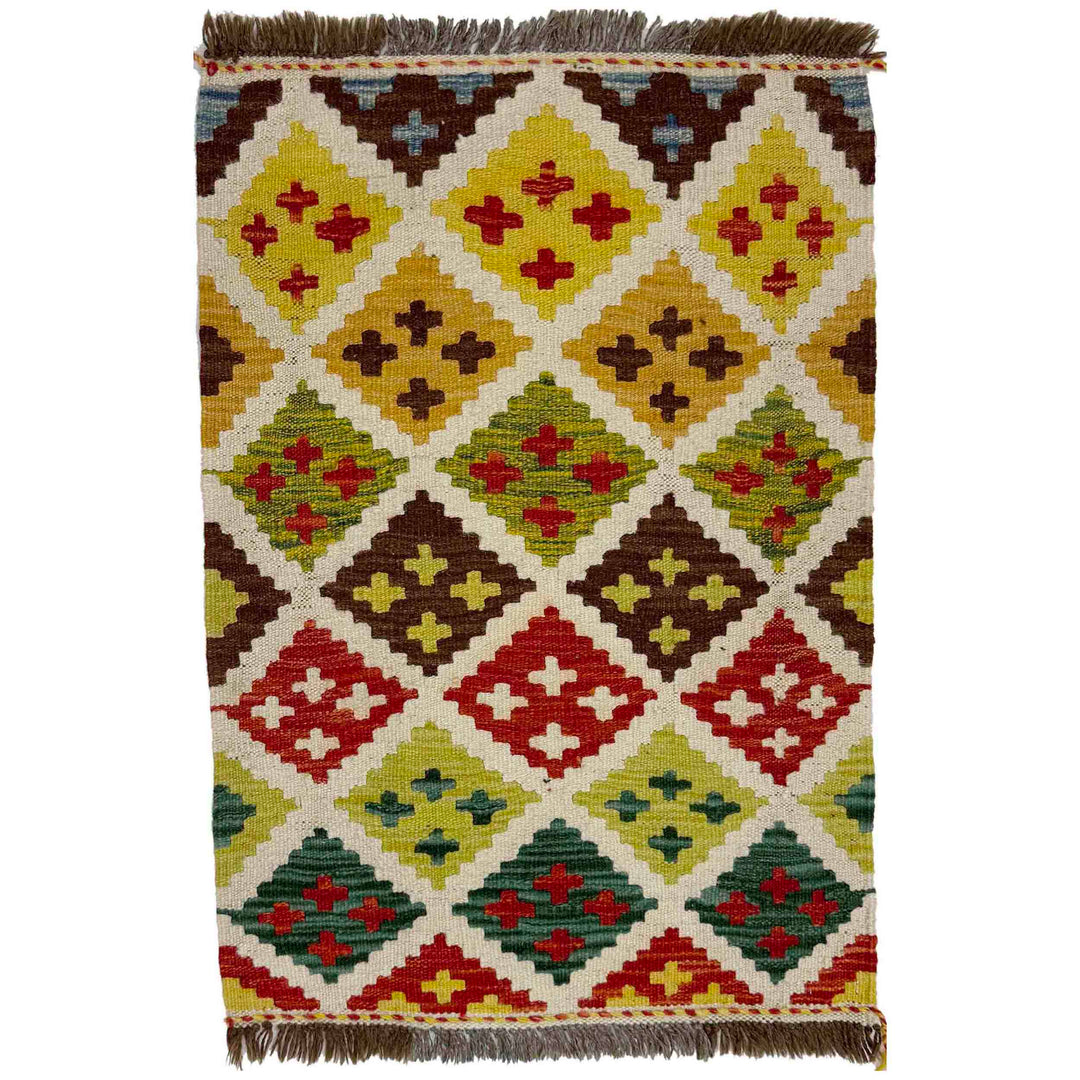Afghan Vegetable Kilim Rug 2' 1" x 2' 10" Flat-Weave