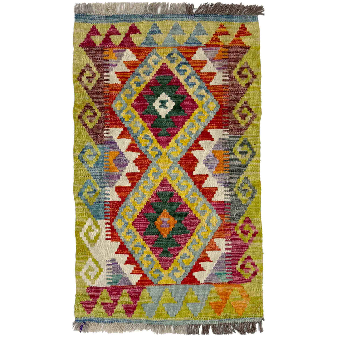 Afghan Vegetable Kilim Rug 1'11" x 3'1" Flat-Weave