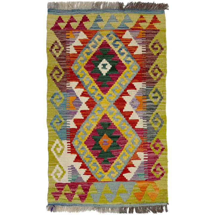 Afghan Vegetable Kilim Rug 1'11" x 3'1" Flat-Weave