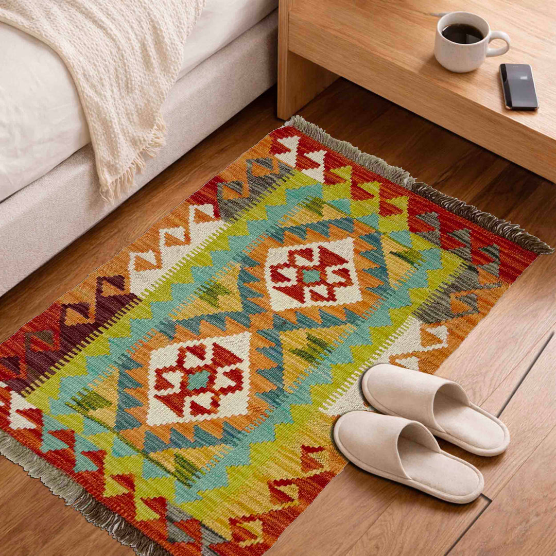 Afghan Vegetable Kilim Rug 2' 0" x 3' 1" Flat-Weave view