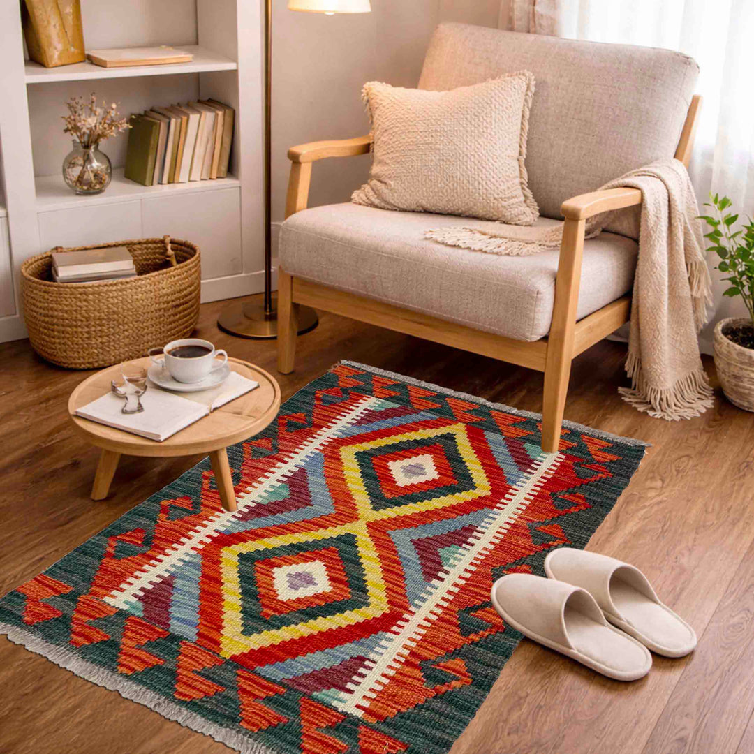 Afghan Vegetable Kilim Rug 1' 11" x 2' 8" Flat-Weave view