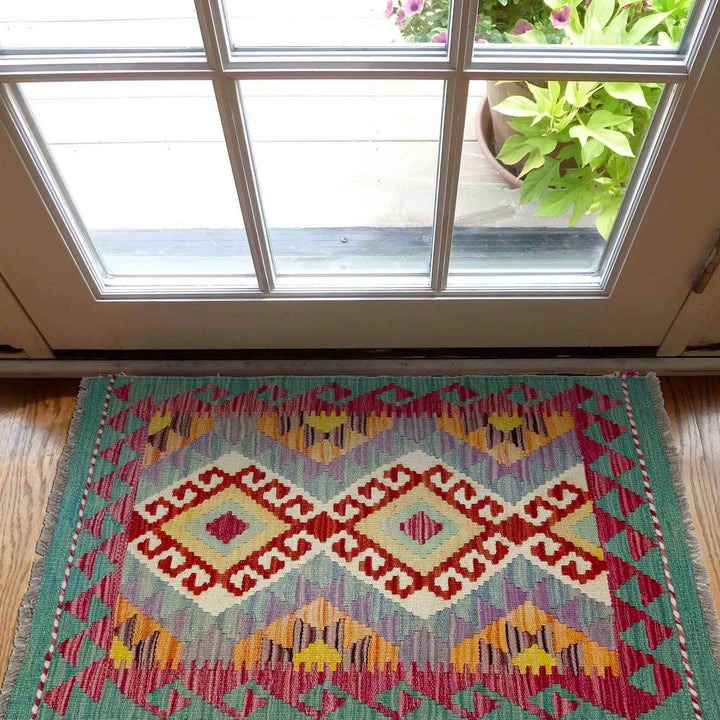Afghan Vegetable Kilim Rug 1' 10" x 3' 1" Flat-Weave view