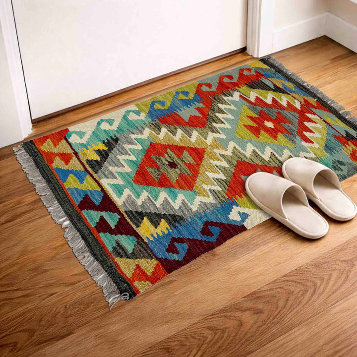 Afghan Vegetable Kilim Rug 2' 0" x 2' 11" Flat-Weave view