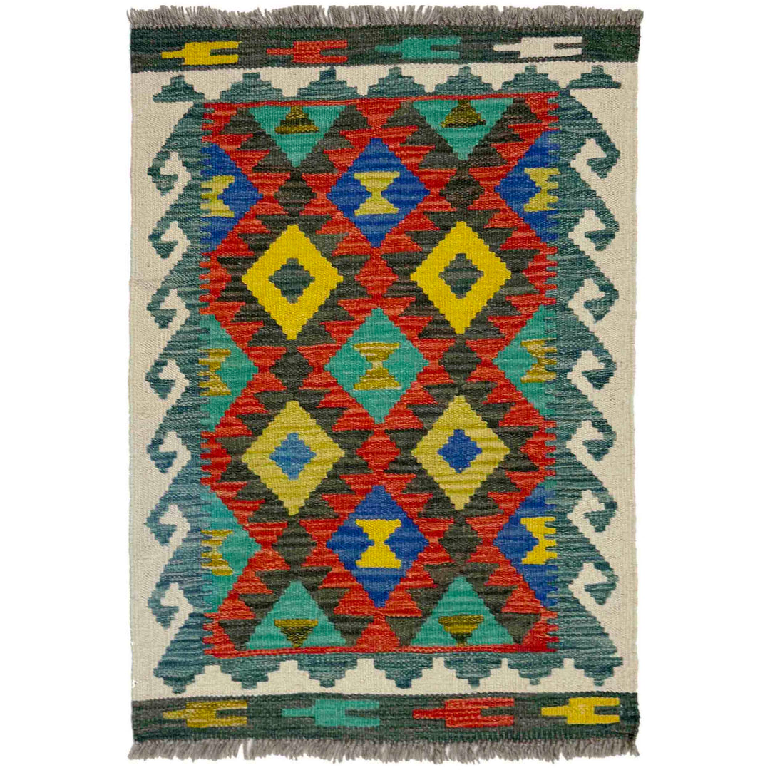 Afghan Vegetable Kilim Rug 2' 1" x 2' 9" Flat-Weave