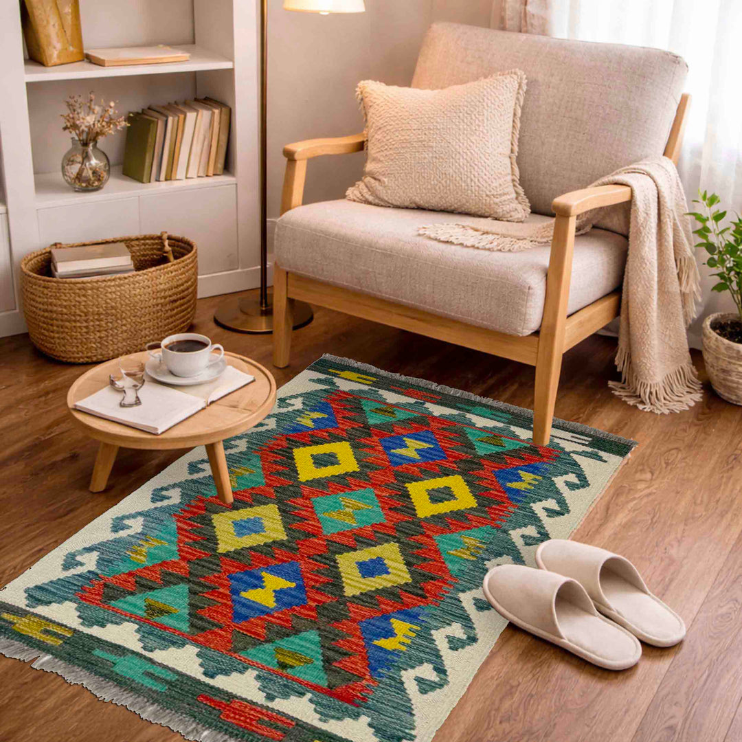 Afghan Vegetable Kilim Rug 2' 1" x 2' 9" Flat-Weave view
