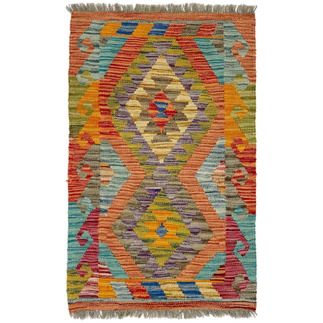 Afghan Vegetable Kilim Rug 2' 2" x 3' 4" Flat-Weave