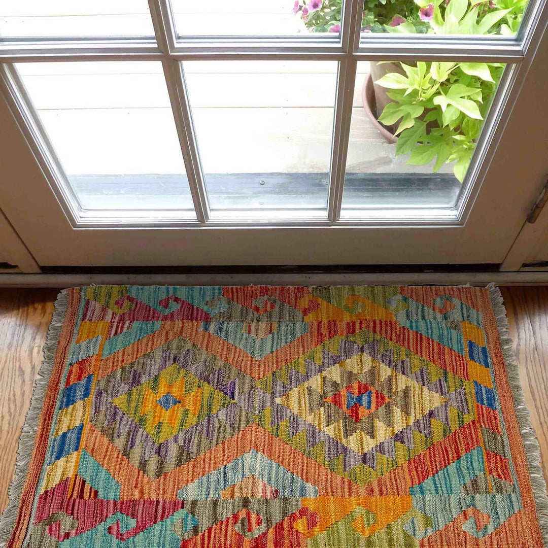Afghan Vegetable Kilim Rug 2' 2" x 3' 4" Flat-Weave view