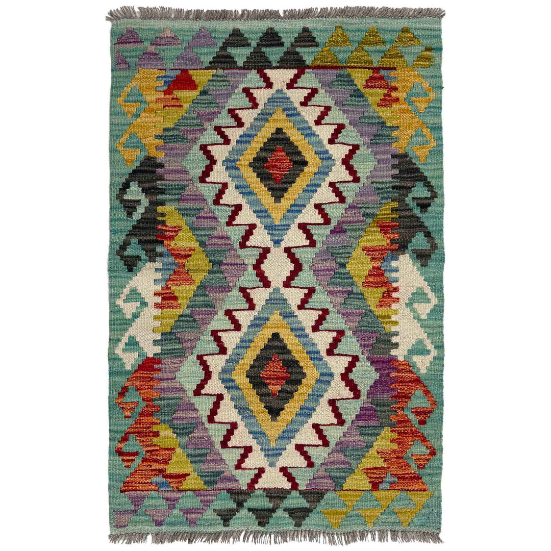 Multicolor Afghan Vegetable Kilim Rug 2'0" x 3'3" Flat-Weave