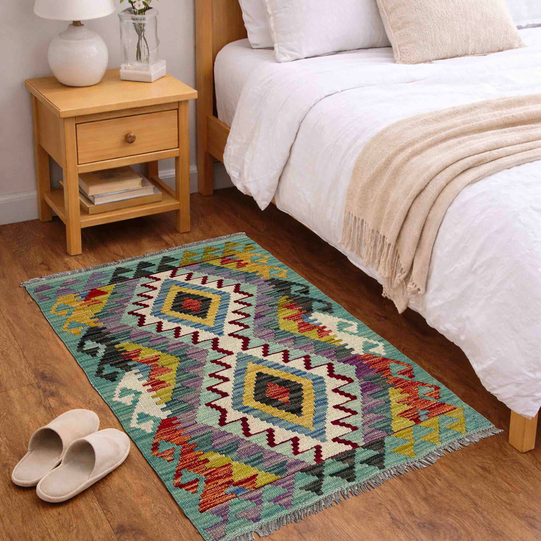 Multicolor Afghan Vegetable Kilim Rug 2'0" x 3'3" Flat-Weave view
