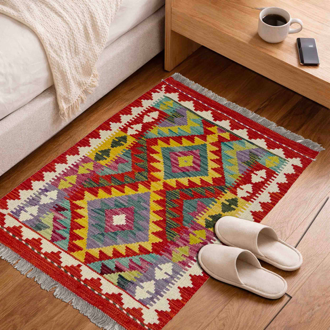 Afghan Vegetable Kilim Rug 2' 0" x 2' 11" Flat-Weave view