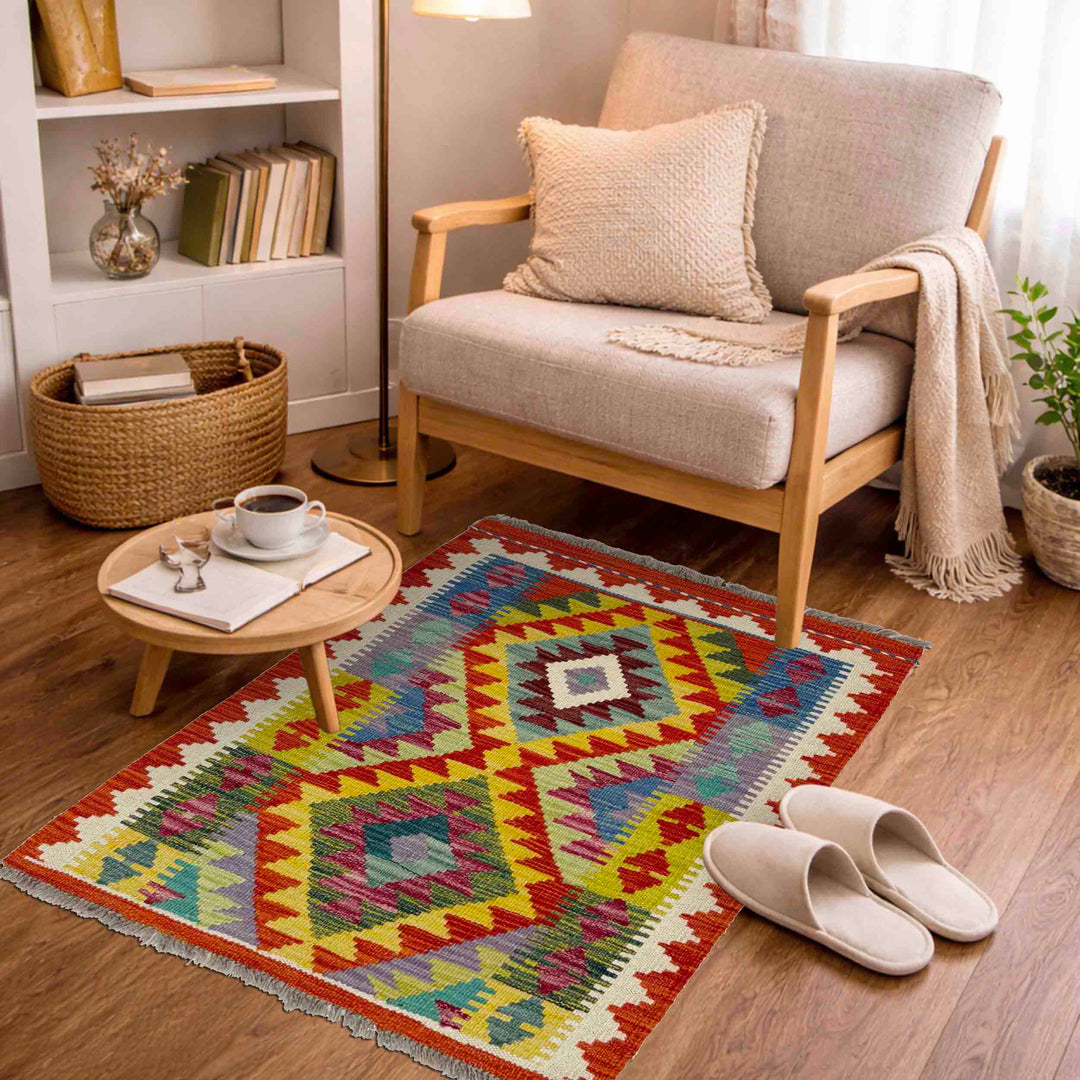 Afghan Vegetable Kilim Rug 2' 2" x 3' 0" Flat-Weave view