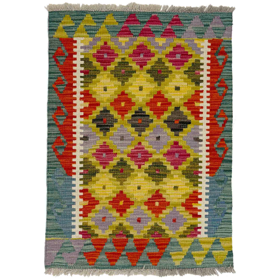Afghan Vegetable Kilim Rug 2' 0" x 2' 7" Flat-Weave