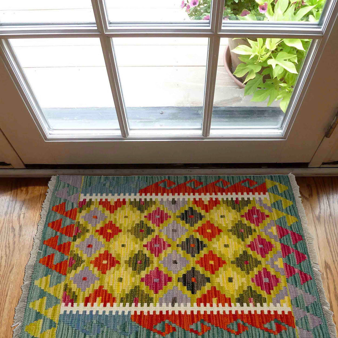 Afghan Vegetable Kilim Rug 2' 0" x 2' 7" Flat-Weave view