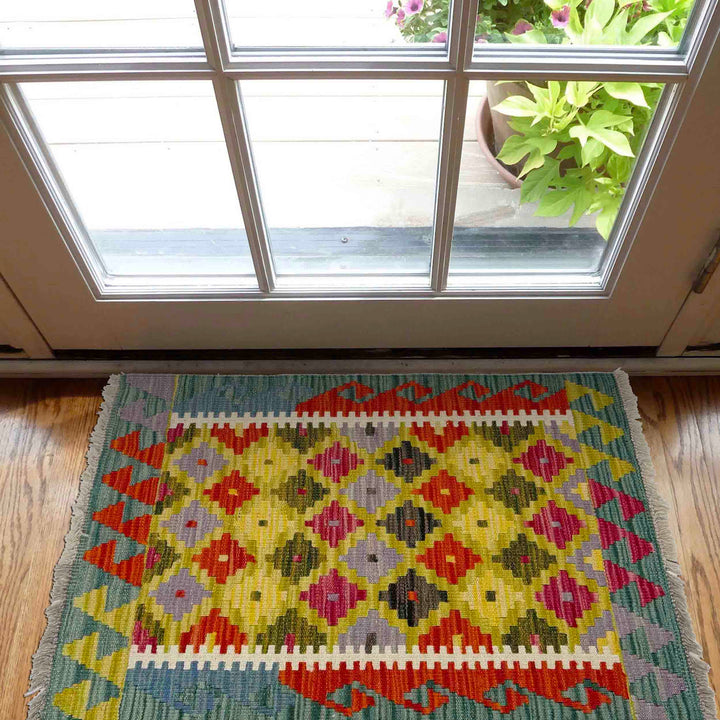 Afghan Vegetable Kilim Rug 2' 0" x 2' 7" Flat-Weave view