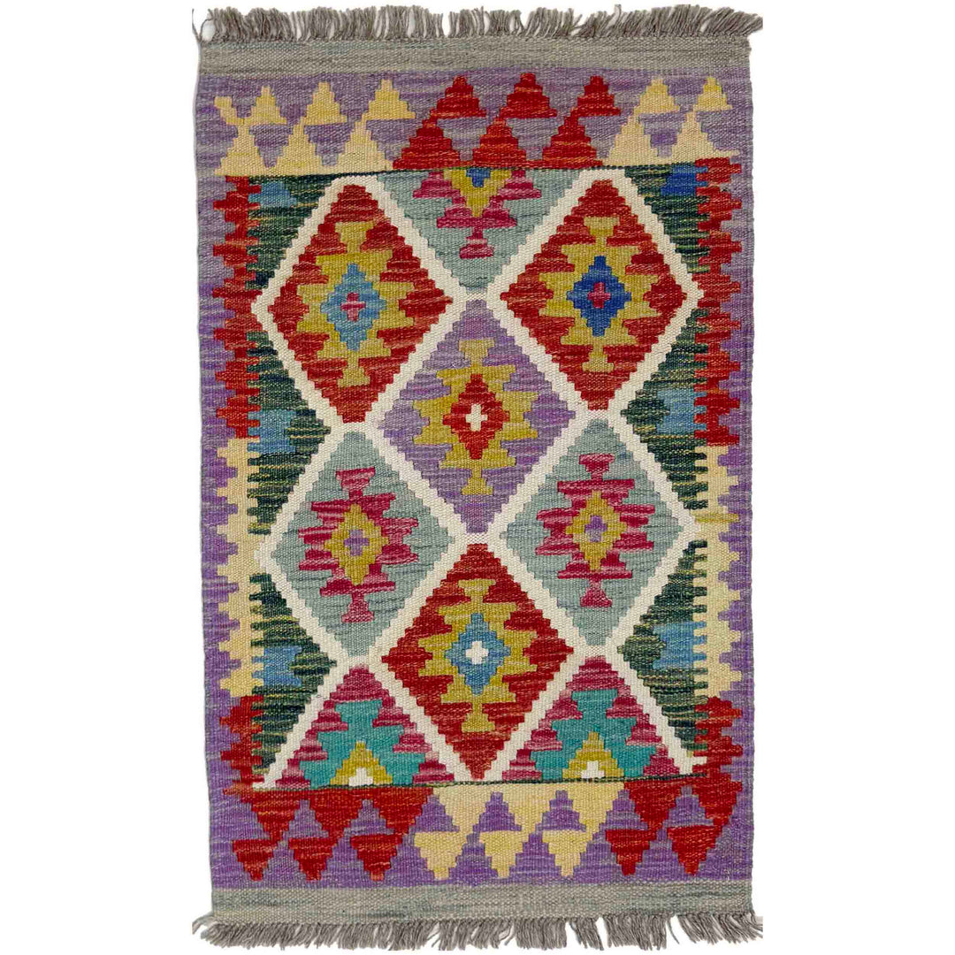 Afghan Vegetable Kilim Rug 1'11" x 3'1" Flat-Weave