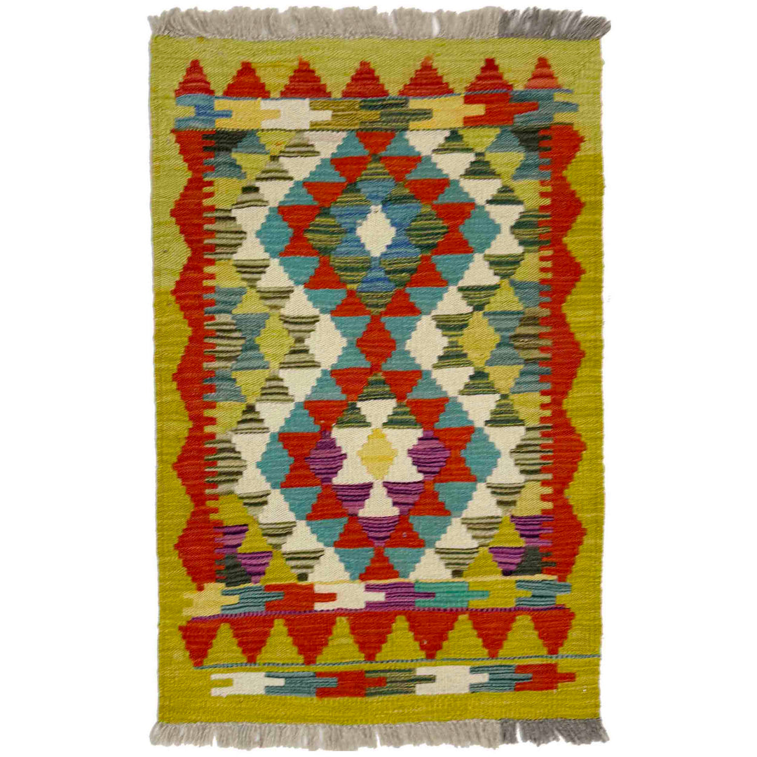 Afghan Vegetable Kilim Rug 1' 11" x 2' 11" Flat-Weave
