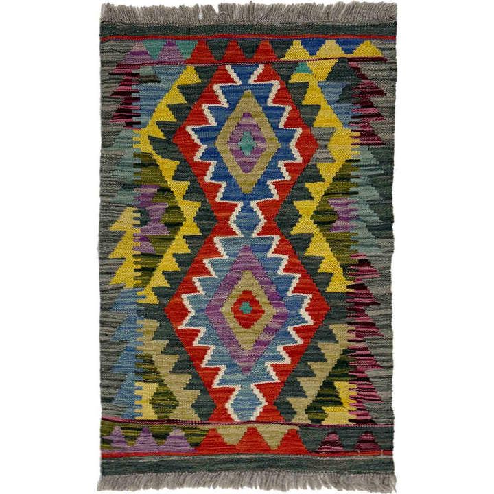 Multicolor Afghan Vegetable Kilim Rug 1'9" x 2'11" Flat-Weave
