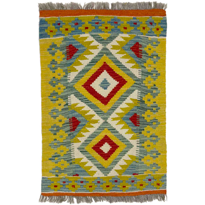 Afghan Vegetable Kilim Rug 2' 0" x 2' 10" Flat-Weave