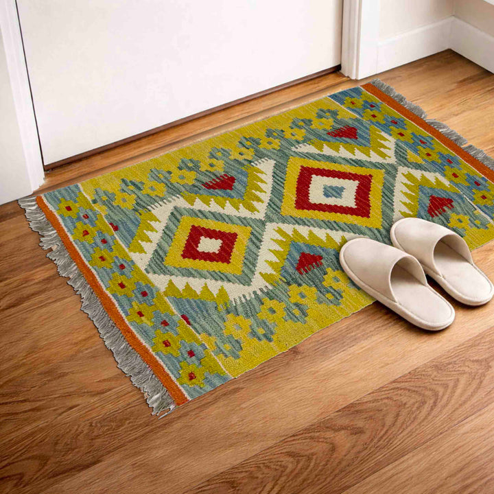 Afghan Vegetable Kilim Rug 2' 0" x 2' 10" Flat-Weave view