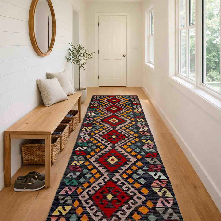 Afghan Vegetable Kilim Rug 2' 8" x 10' 2" Flat-Weave reverse