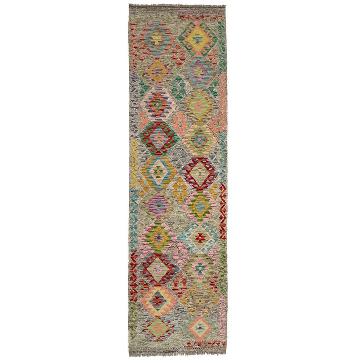 Multi Color ful Flat-Weave Wool Kilim Runner 2' 11" x 9' 11" - No. AL583339