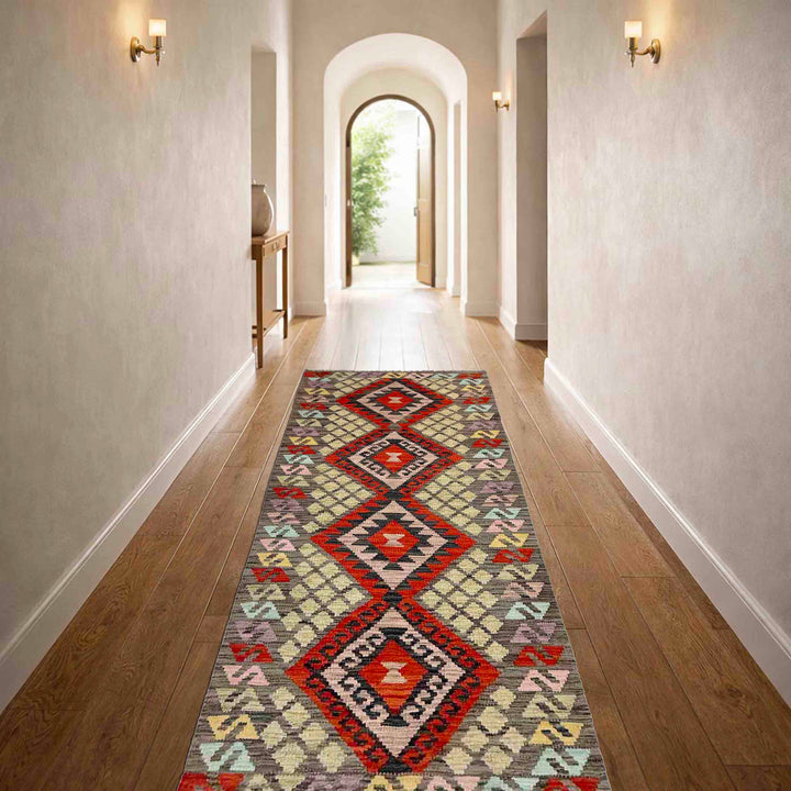 Afghan Vegetable Kilim Runner 2' 8" x 6' 9" Flat-Weave reverse
