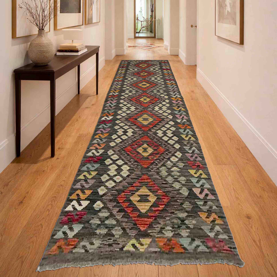 Hand Knotted Flatweave Kilim Runner 2' 7" x 9' 9" - No. AL282720