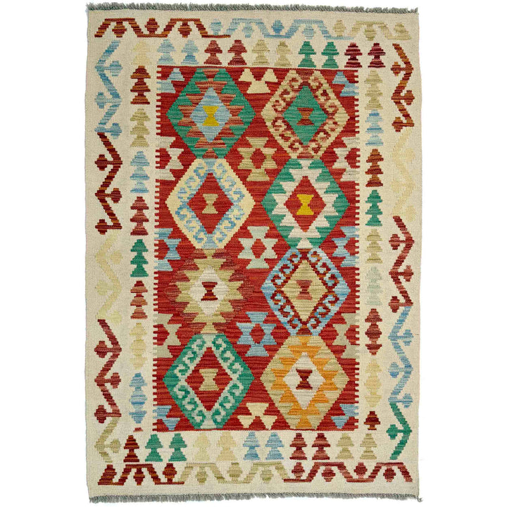 Afghan Vegetable Kilim Rug 3' 3" x 4' 11" Flat-Weave