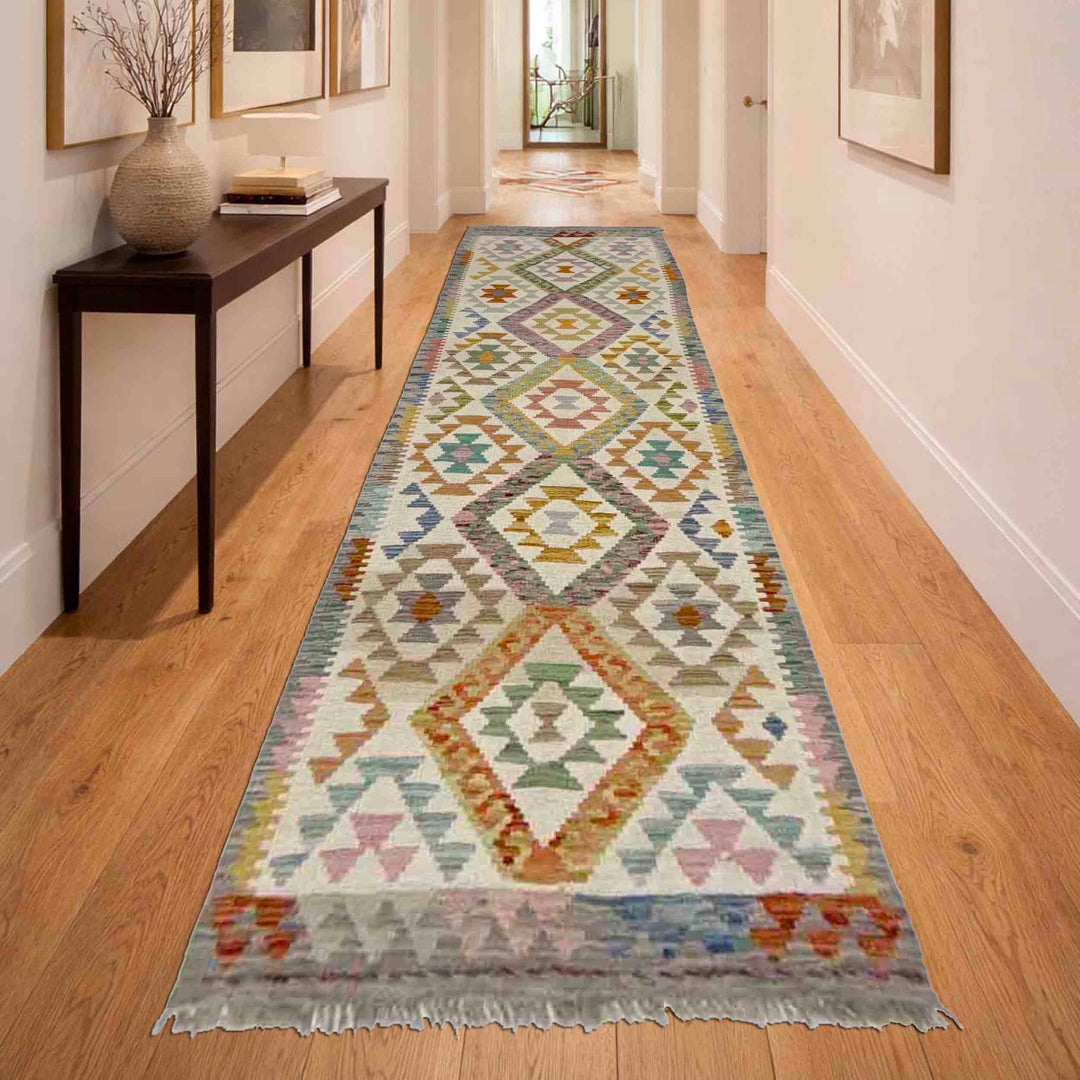 Hand Knotted Afghan Style Kilim Runner 2' 8" x 9' 10" - No. AL437149