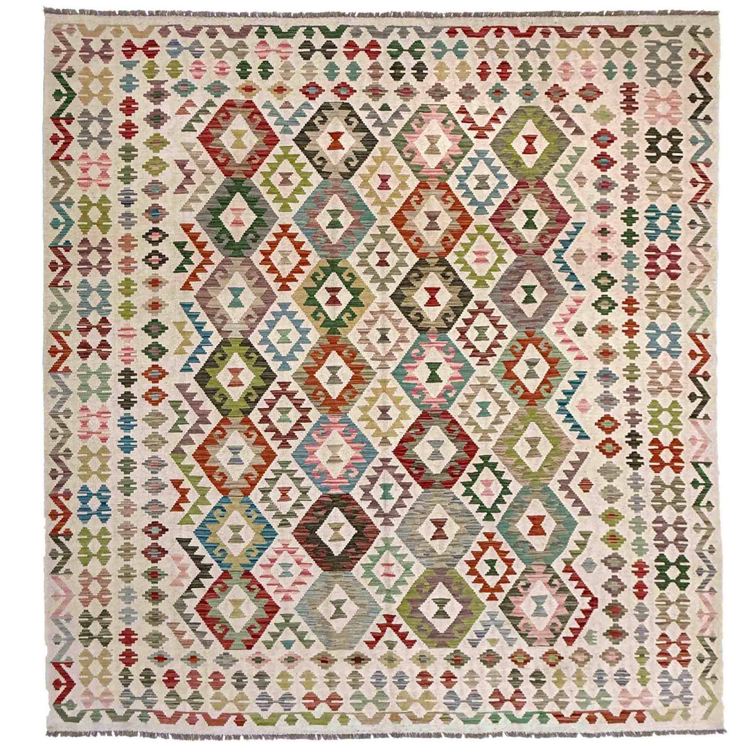 Afghan Vegetable Kilim Rug 8' 2" x 9' 11" Flat-Weave