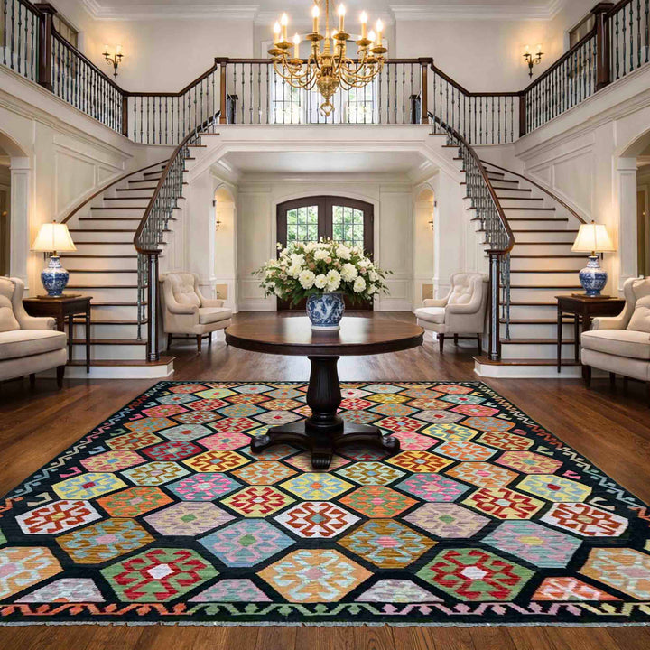 Afghan Vegetable Kilim Rug 8'2" x 11'3" Flat-Weave reverse
