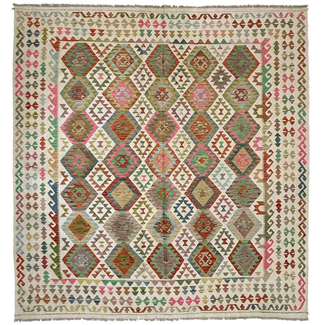 Afghan Vegetable Kilim Rug 8' 5" x 9' 9" Flat-Weave