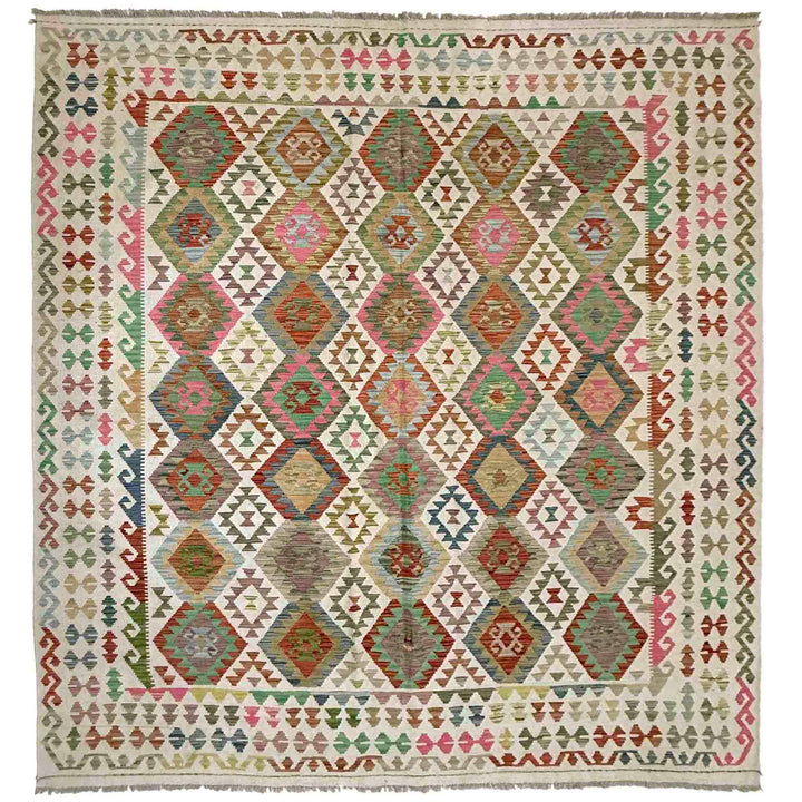 Afghan Vegetable Kilim Rug 8' 5" x 9' 9" Flat-Weave