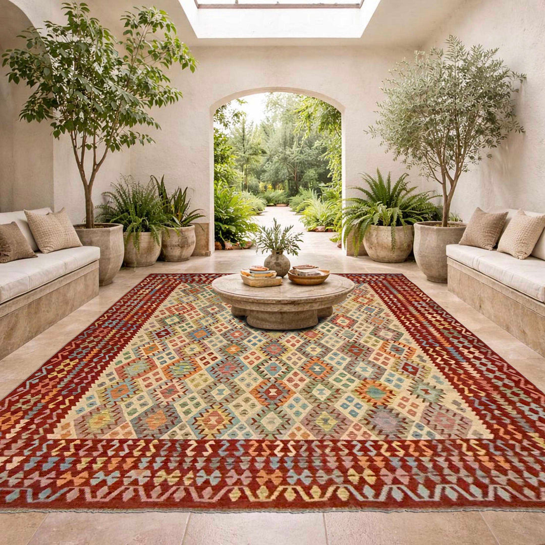 Multi Color ful Flat-Weave Wool Kilim 10' 4" x 12' 7" - No. AL321361