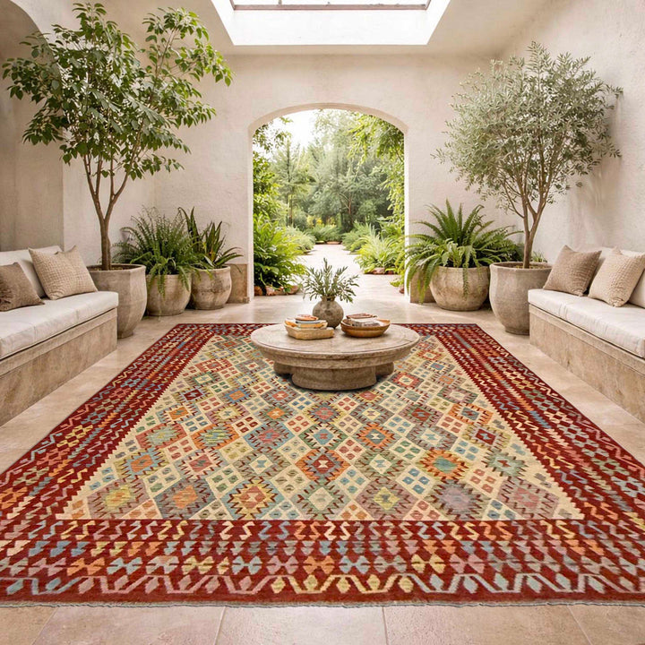 Multi Color ful Flat-Weave Wool Kilim 10' 4" x 12' 7" - No. AL321361