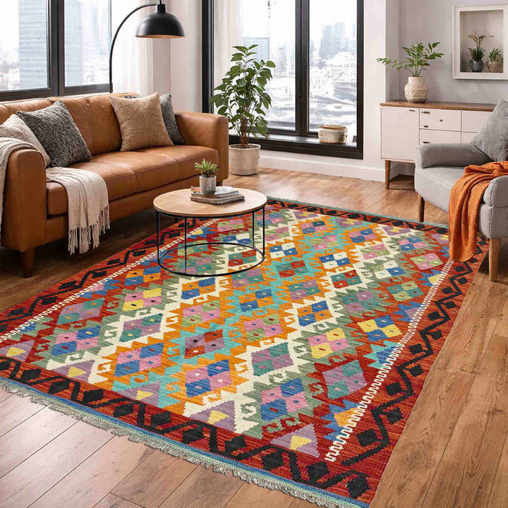 Hand Knotted Afghan Style Kilim 4' 4" x 6' 2" - No. AL272470