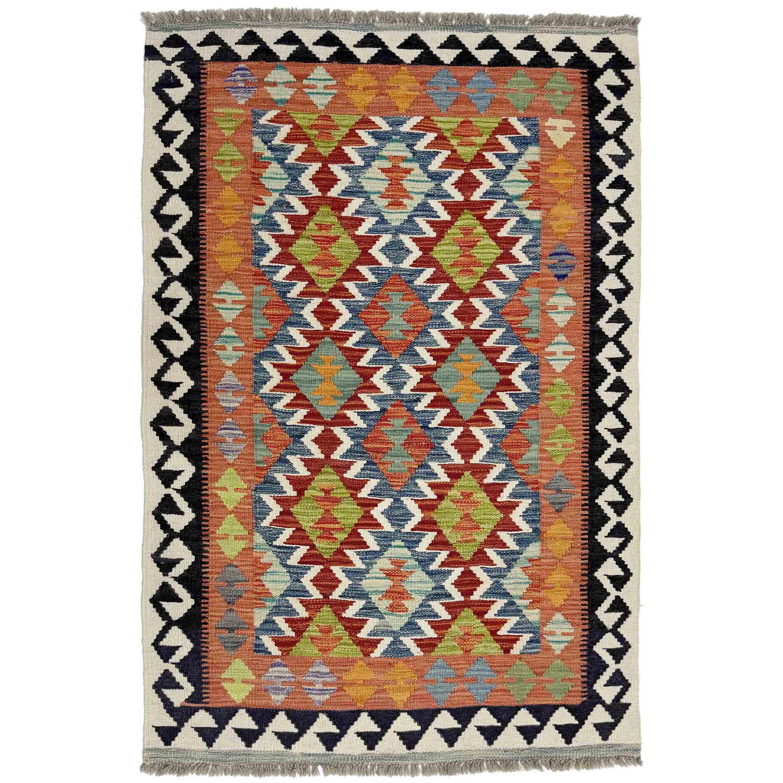 Multicolor Afghan Vegetable Kilim Rug 3' 3