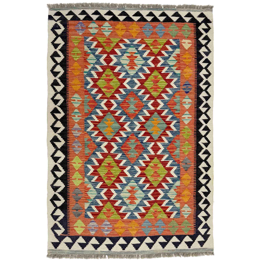 Multicolor Afghan Vegetable Kilim Rug 3' 3" x 4' 10" Flat-Weave