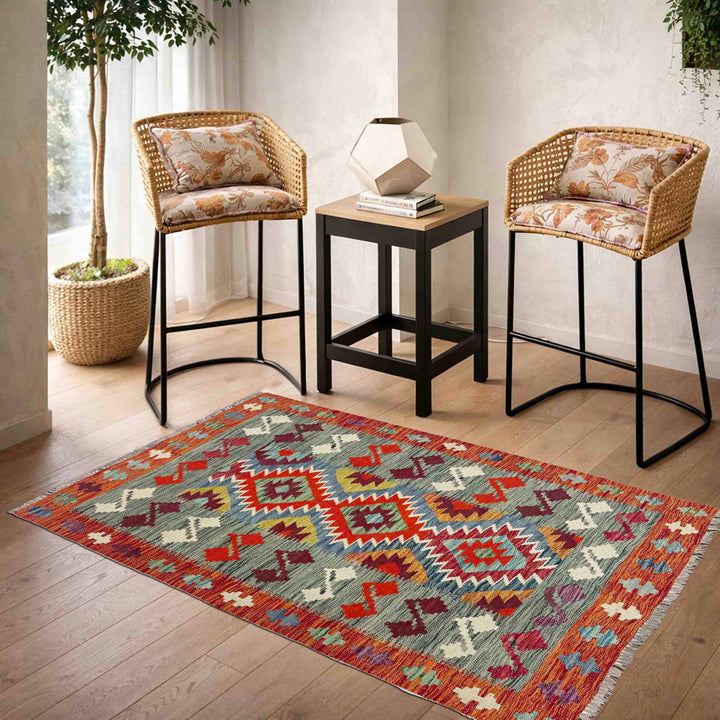 Handmade Turkish Design Wool Kilim 3' 9" x 4' 11" - No. AL957272