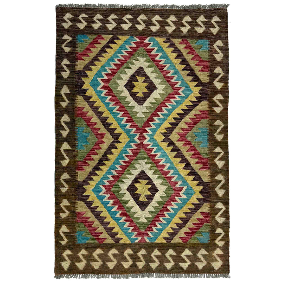 Afghan Vegetable Kilim Rug 3' 3" x 5' 1" Flat-Weave