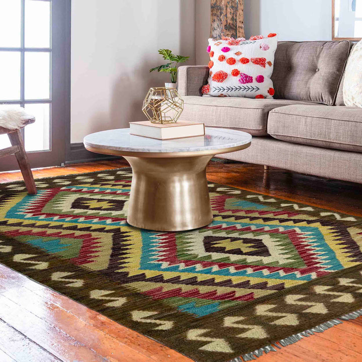Afghan Vegetable Kilim Rug 3' 3" x 5' 1" Flat-Weave reverse