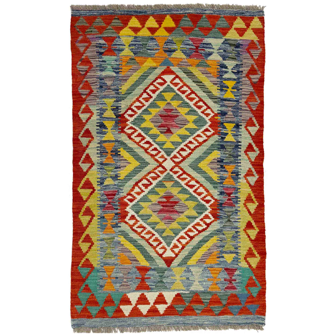 Multicolor Afghan Vegetable Kilim Rug 2'7" x 4'3" Flat-Weave