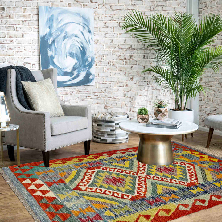 Multicolor Afghan Vegetable Kilim Rug 2'7" x 4'3" Flat-Weave reverse
